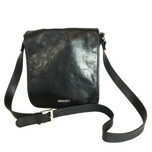 Tuscany Leather Mens Black Leather Crossbody Bag Handmade Italy Adjustable 9X11